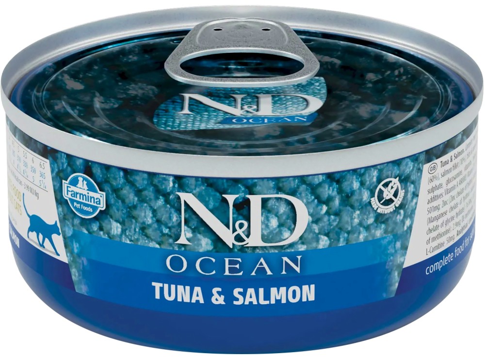 Консерва за котки N&D Консерва за котки N&D - 70 g, с риба тон и сьомга, от серията Ocean, в зряла възраст - храна