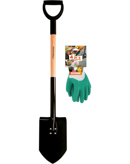 Заострена лопата Fiskars и градински ръкавици Rostaing Заострена лопата Fiskars и градински ръкавици Rostaing - Модели Prima и Basic -