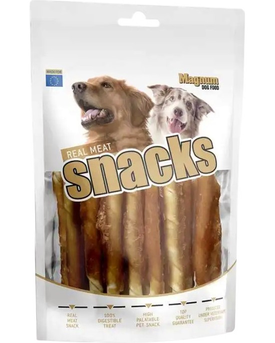 Лакомства за кучета Magnum Real Meat Snacks Лакомства за кучета Magnum Real Meat Snacks - 250 и 500 g, с пилешко - храна