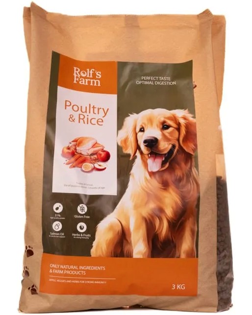 Суха храна за кучета Rolfs Farm Puppy Суха храна за кучета Rolfs Farm Puppy - 3 и 12 kg, с птиче месо и ориз, за всички породи, до 12 месеца - храна