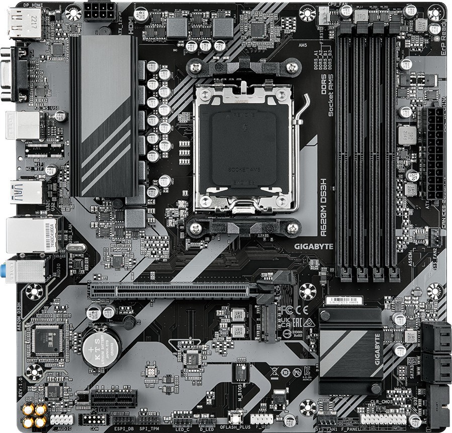 Дънна платка Gigabyte A620M DS3H Дънна платка Gigabyte A620M DS3H - AMD AM5, AMD A620, DDR5, Micro ATX -
