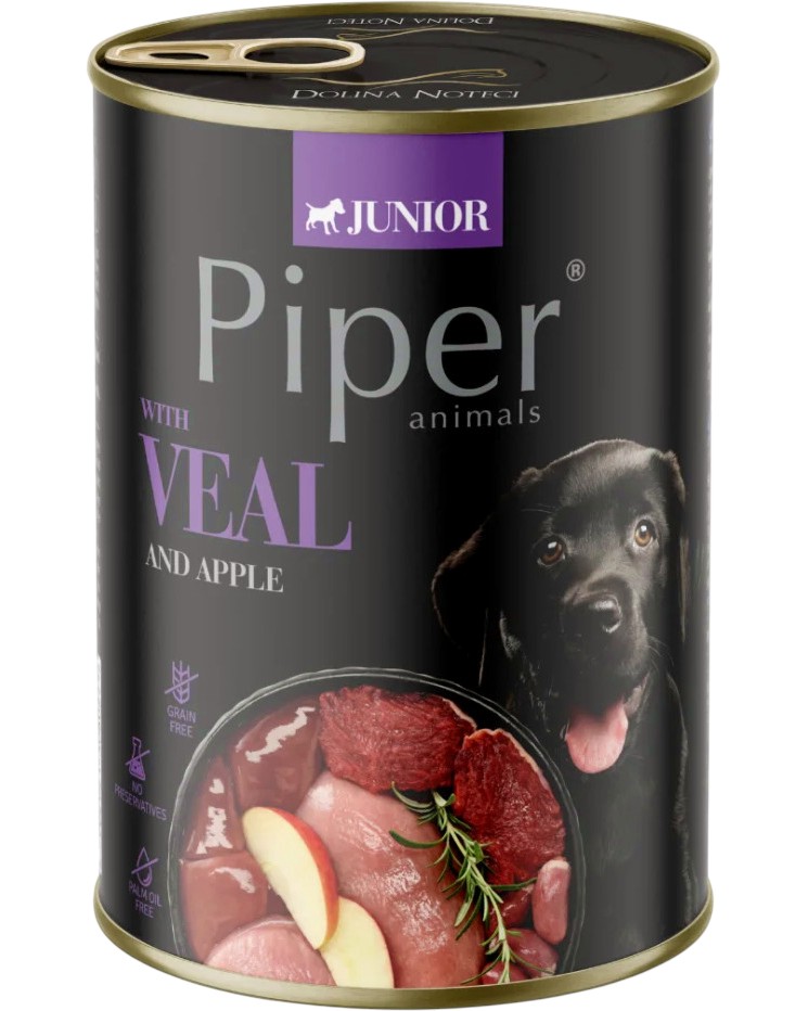 Консерва за кучета Piper Junior Консерва за кучета Piper Junior - 400 g, с телешко и ябълки, за подрастващи кучета - храна