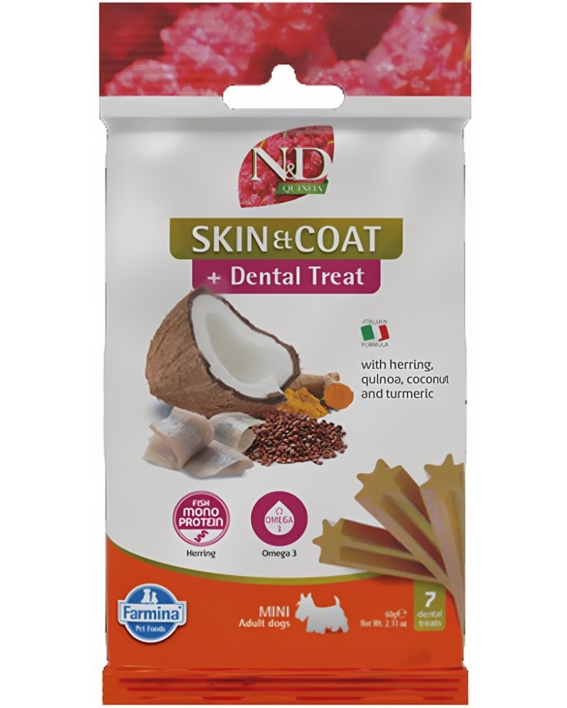           N&D Adult Mini Skin & Coat Dental Treat - 60 g,  , ,   ,   Quinoa,   ,  4  - 