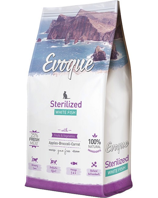 Суха храна за кастрирани котки Evoque Sterilised Adult Суха храна за кастрирани котки Evoque Sterilised Adult - 8 kg, с бяла риба, в зряла възраст - храна