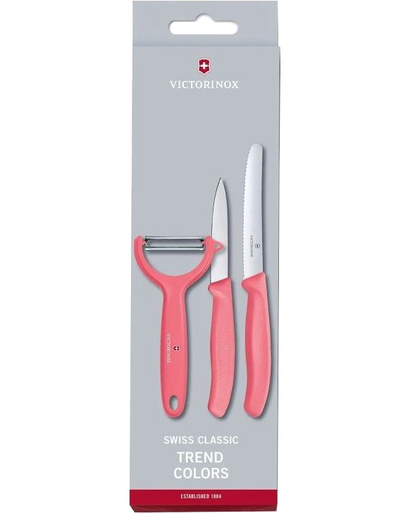 Кухненски ножове и белачка Victorinox Trend Colors Кухненски ножове и белачка Victorinox Trend Colors - 3 броя от серията Swiss Classic -