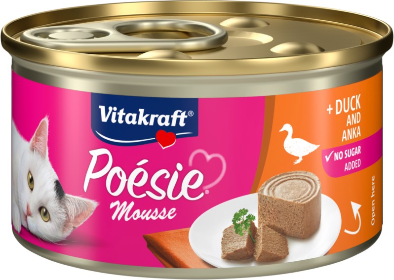 Мус за котки Vitakraft Mousse Мус за котки Vitakraft Mousse - 85 g, с патешко, от серията Poesie - храна