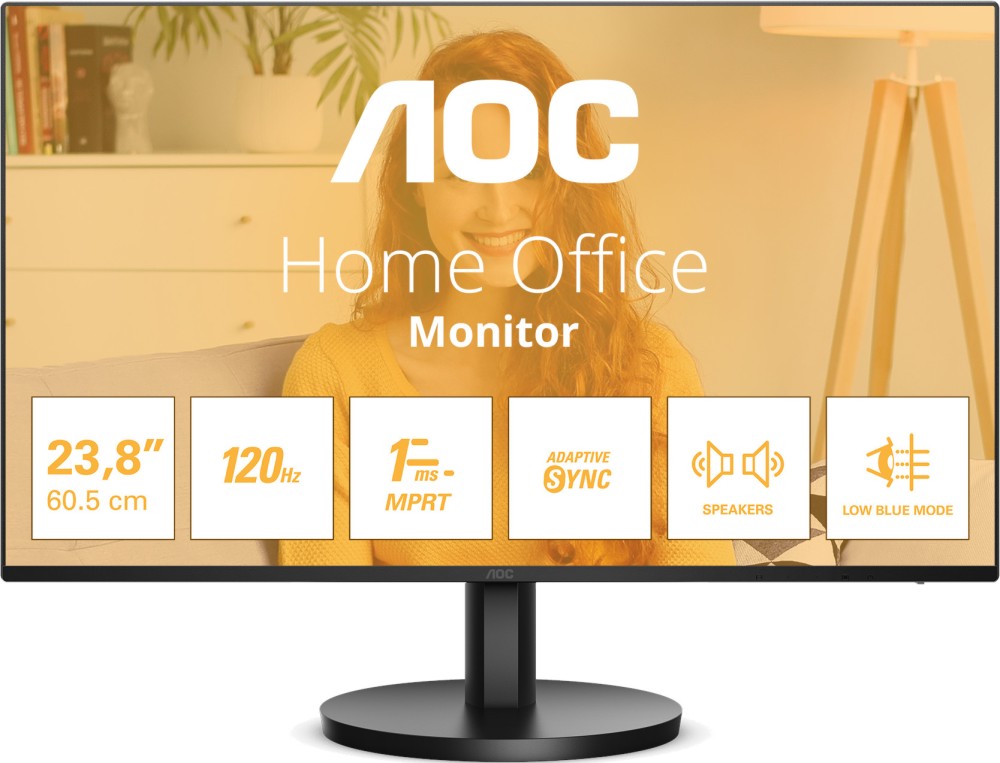  AOC 24B3QA2 - 23.8", IPS, 120 Hz, 16:9, 1920 x 1080, 1 ms, HDMI, DisplayPort, VGA, Adaptive-Sync - 