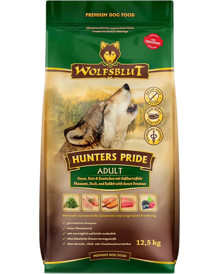 Суха храна за кучета Wolfsblut Hunters Pride Adult Суха храна за кучета Wolfsblut Hunters Pride Adult - 12.5 kg, с дивечово, в зряла възраст - храна