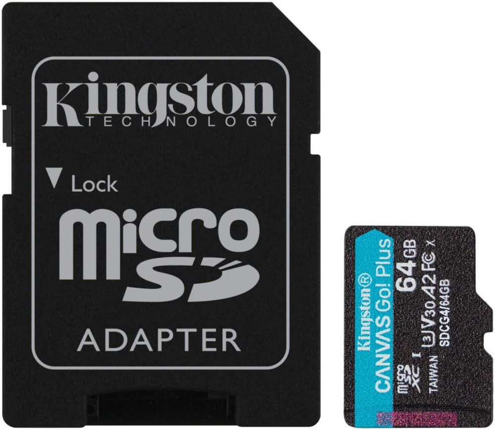 Micro SDXC   64 GB Kingston Canvas Go! - Class 10, UHS-I U3, V30, A2,  SD  - 