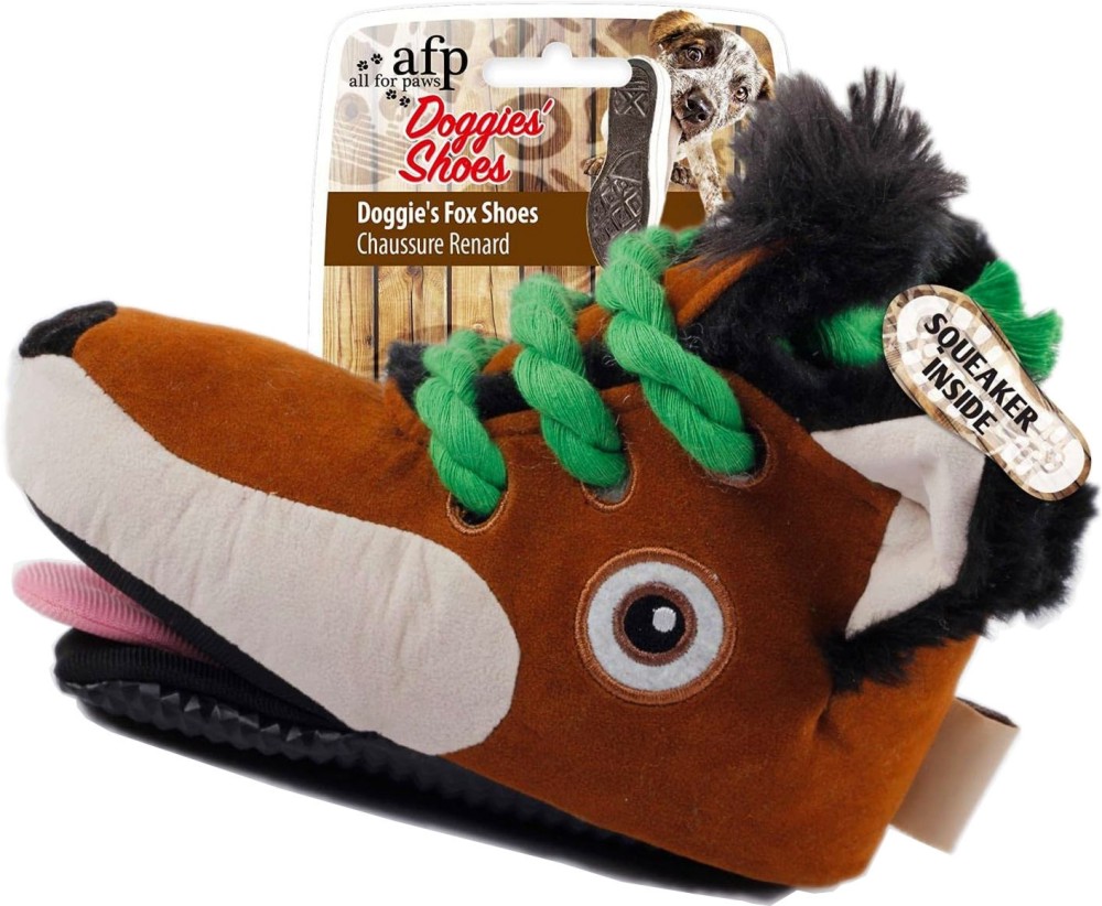 Плюшена играчка за кучета AFP Doggie's Shoes Плюшена играчка за кучета AFP Doggie's Shoes - 18 / 16 / 8 cm, със звукови ефекти - играчка