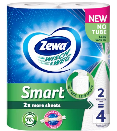 Двупластова кухненска хартия Zewa Wish & Weg Smart Двупластова кухненска хартия Zewa Wish & Weg Smart - 2 ролки - продукт
