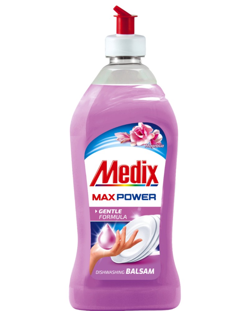 Препарат за съдове Medix Препарат за съдове Medix - 415 и 750 ml, с аромат на магнолия, от серията Max Power - препарат за съдове