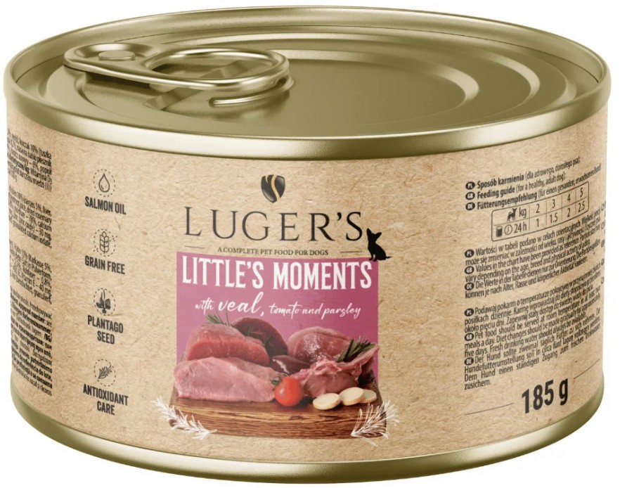 Консерви за кучета Luger's Консерви за кучета Luger's - 6 x 185 и 6 х 400 g, с телешко, домати и магданоз, от серията Little's Moments, за дребни породи, в зряла възраст - храна