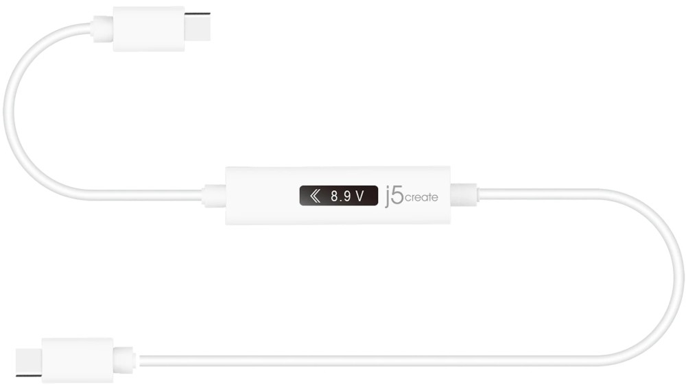 Кабел USB-C male към USB-C male j5create Кабел USB-C male към USB-C male j5create - 1.2 m, с дисплей за измерване на мощност -
