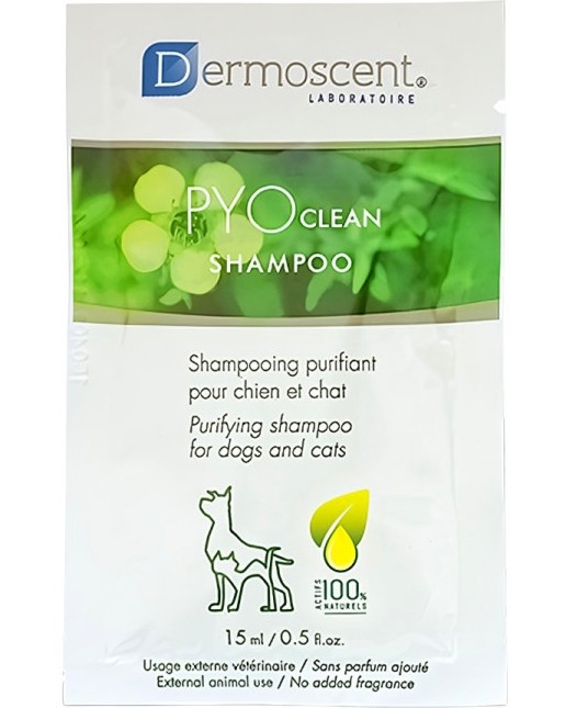 Шампоан за контрол на кожните инфекции за кучета и котки Dermoscent PYOclean Шампоан за контрол на кожните инфекции за кучета и котки Dermoscent PYOclean - 5 x 15 ml - шампоан