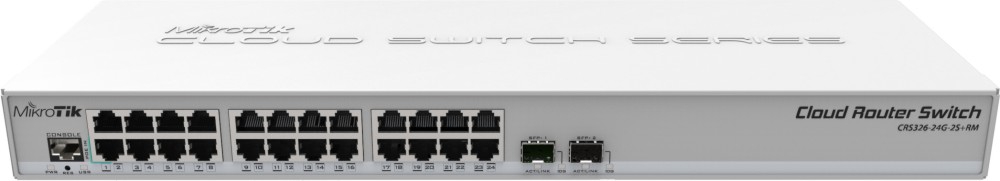 Суич MikroTik CRS326-24G-2S+RM Суич MikroTik CRS326-24G-2S+RM - 24 порта, 1000 Mbps -