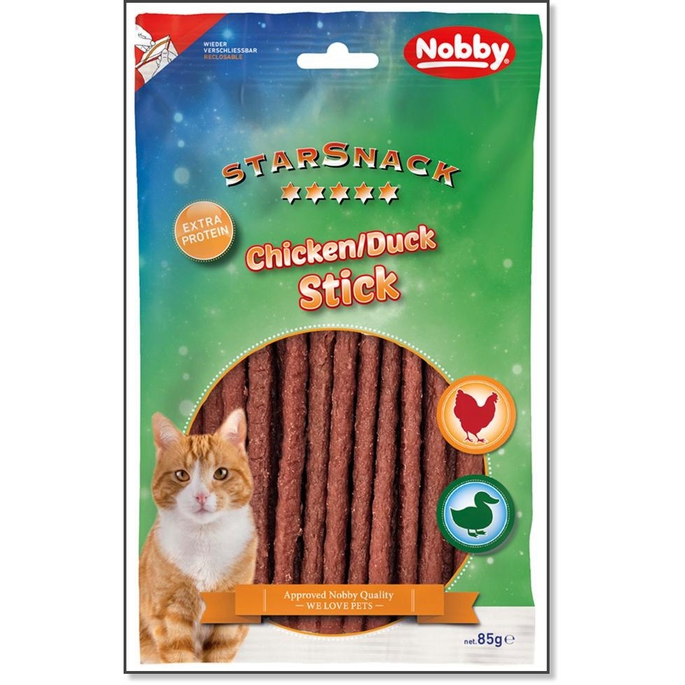 Лакомства за котки Nobby Stick Лакомства за котки Nobby Stick - 85 g, с пилешко и патешко, от серията StarSnack - храна
