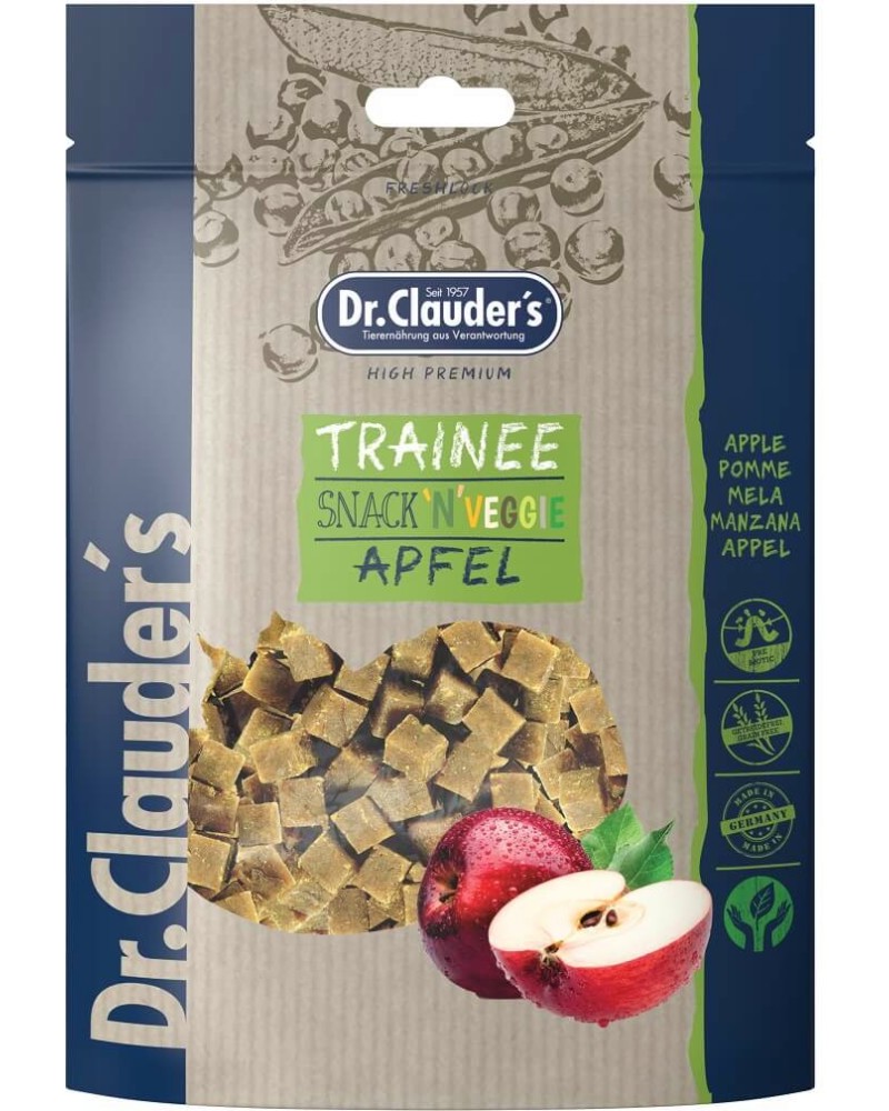 Вегетариански лакомства за кучета и котки Dr.Clauder's Veggie Вегетариански лакомства за кучета и котки Dr.Clauder's Veggie - 80 g, с ябълка, от серията Trainee Snack - храна