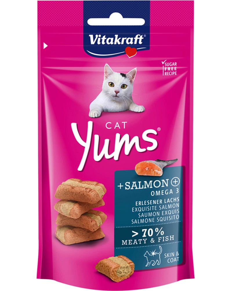 Лакомства за котки Vitakraft Cat Yums Лакомства за котки Vitakraft Cat Yums - 40 g, със сьомга и Омега 3 - храна