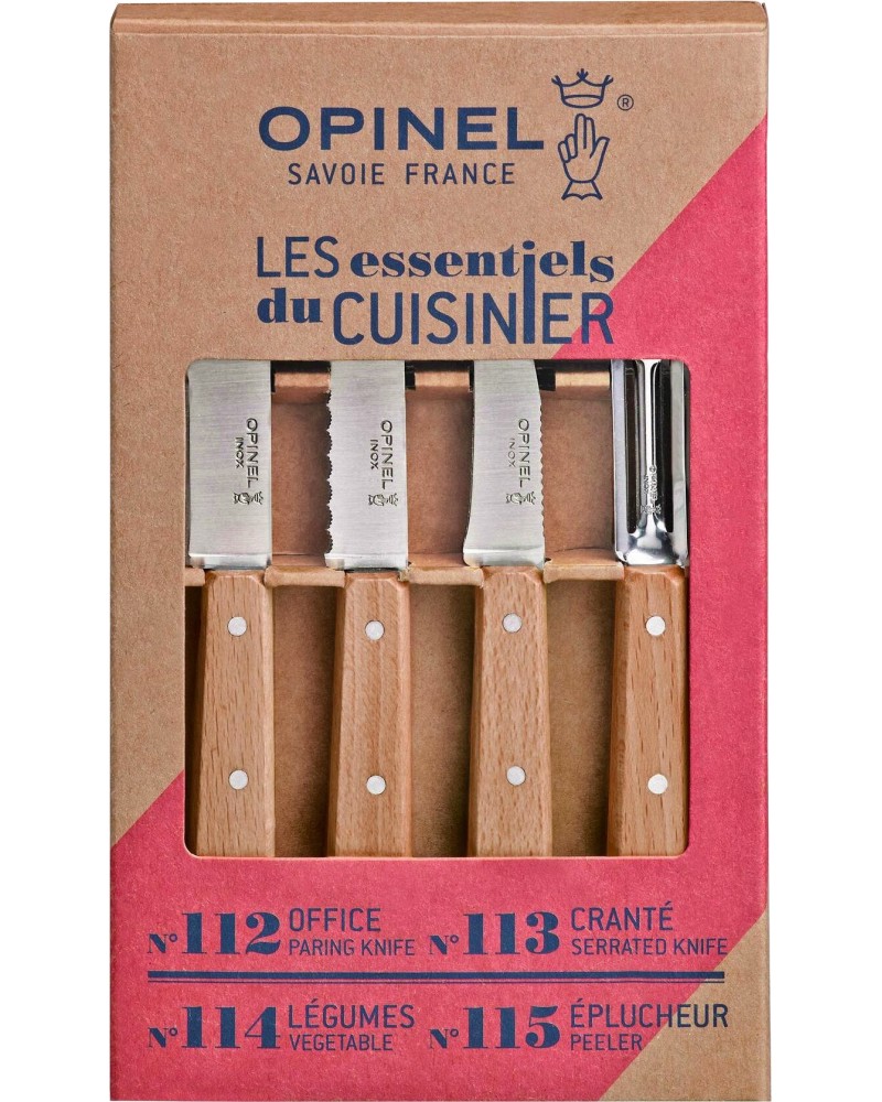Кухненски ножове и белачка Opinel Кухненски ножове и белачка Opinel - 4 броя от серията Les Essentiels -