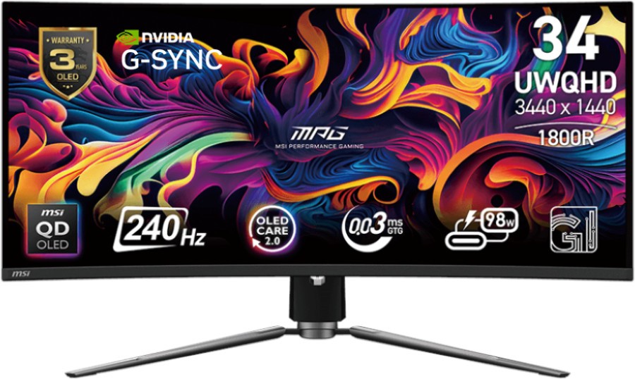  MSI MPG 341CQPX - 34.1", QD-OLED, 240 Hz, 21:9, 3440 x 1440, 0.03 ms, 2 x HDMI, DisplayPort, USB-C, NVIDIA G-Sync - 