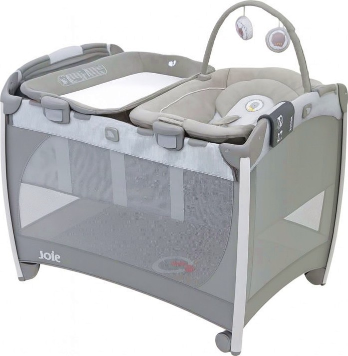 Сгъваемо бебешко легло на две нива Joie Excursion Change & Bounce Сгъваемо бебешко легло на две нива Joie Excursion Change & Bounce - С вибрация, музика, повивалник, шезлонг и арка с играчки - продукт