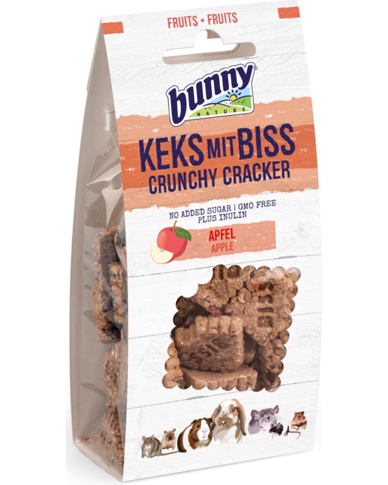Бисквити за мини зайчета и гризачи bunny Nature Crunchy Cracker Бисквити за мини зайчета и гризачи bunny Nature Crunchy Cracker - 50 g, с ябълка и инулин - храна