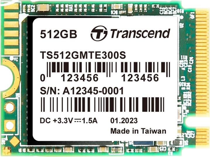 SSD  Transcend 300S NVMe PCIe Gen 3.0 x4 - 512 GB,  2000 MB/s,  1100 MB/s, 3D NAND - 