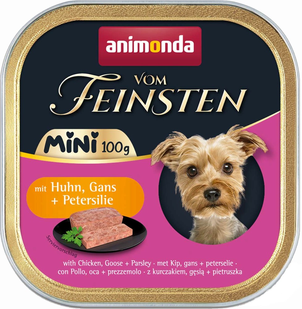 Пастет за кучета Animonda Vom Feinsten Adult Mini Пастет за кучета Animonda Vom Feinsten Adult Mini - 100 g, с пилешко, гъше и магданоз, за малки породи, в зряла възраст - храна
