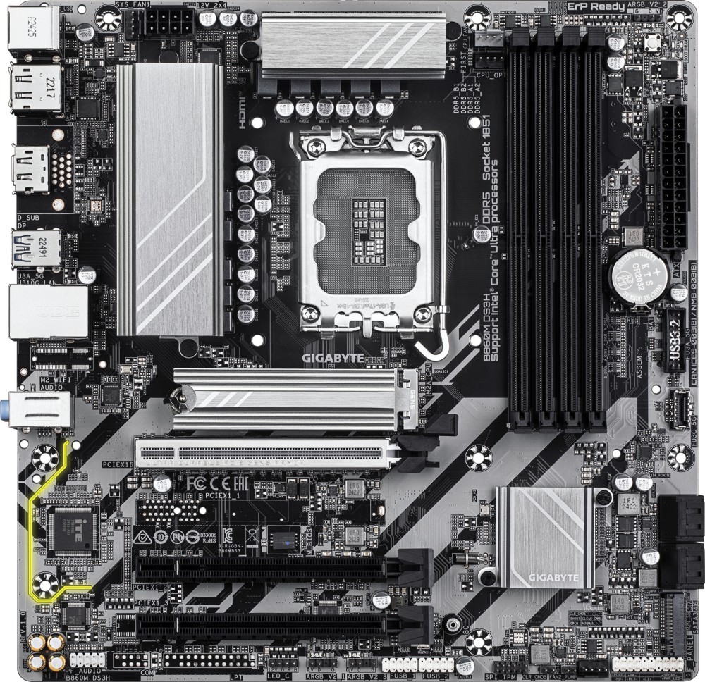 Дънна платка Gigabyte B860M DS3H Дънна платка Gigabyte B860M DS3H - LGA 1851, Intel B860, DDR5, Micro ATX -