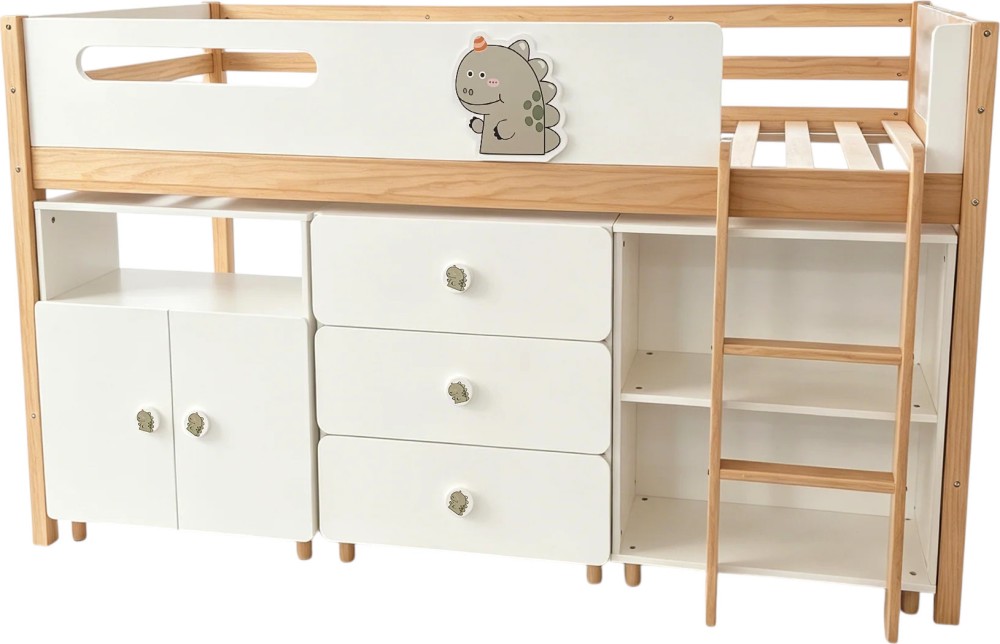 Детско комбинирано легло GINGER HOME Dino Детско комбинирано легло GINGER HOME Dino - За матрак 90 x 200 cm, с етажерка, шкаф и скрин - продукт