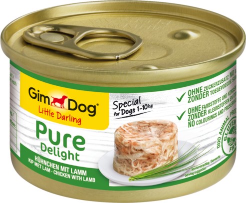 Консерва за кучета GimDog Pure Delight Консерва за кучета GimDog Pure Delight - 150 g, с пилешко и агнешко, за дребни и малки породи, в зряла възраст - храна