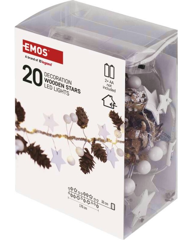 Коледна LED светлинна верига с шишарки Emos DCGW04 Коледна LED светлинна верига с шишарки Emos DCGW04 - 20 броя LED светлини с дължина 1.7 m -