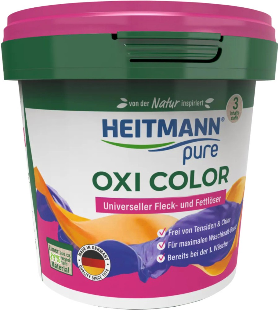 Прах за премахване на петна за цветно пране Heitmann Pure Oxi Color Прах за премахване на петна за цветно пране Heitmann Pure Oxi Color - 500 g - перилен препарат