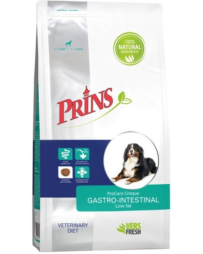 Натурална суха храна за кучета със стомашно-чревни проблеми Prins ProCare Croque Gastro-Intestinal Low Fat Натурална суха храна за кучета със стомашно-чревни проблеми Prins ProCare Croque Gastro-Intestinal Low Fat - 3 и 10 kg, от серията Dietetic, за всички породи, над 1 година - храна