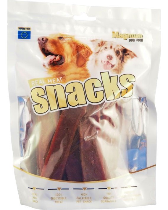 Лакомства за кучета Magnum Real Meat Snacks Лакомства за кучета Magnum Real Meat Snacks - 250 g, с агнешко - храна