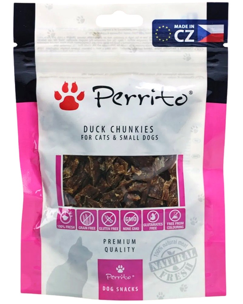 Лакомства за кучета и котки Perrito Duck Chunkies Лакомства за кучета и котки Perrito Duck Chunkies - 100 g, с патешко - храна
