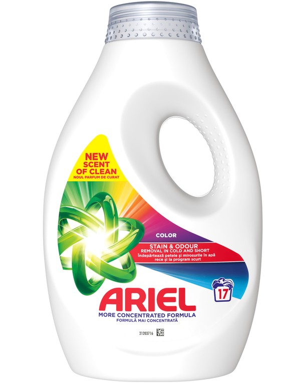 Течен перилен препарат за цветно пране Ariel Color Stain & Odour Removal Течен перилен препарат за цветно пране Ariel Color Stain & Odour Removal - 0.765 ÷ 7.2 l - перилен препарат