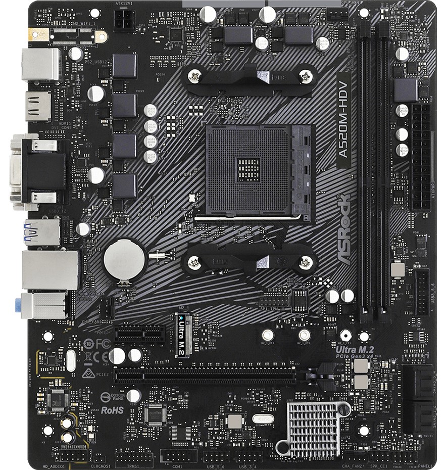 Дънна платка ASRock A520M-HDV Дънна платка ASRock A520M-HDV - AMD AM4, AMD A520, DDR4, mATX -