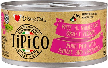 Пастет за кучета Disugual Пастет за кучета Disugual - 150 ÷ 12 x 150 g, със свинско, ечемик и зеленчуци, от серията Tipico - храна