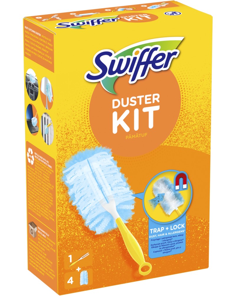 Четка за прах Swiffer Четка за прах Swiffer - С къса дръжка и 4 сменяеми глави - четка