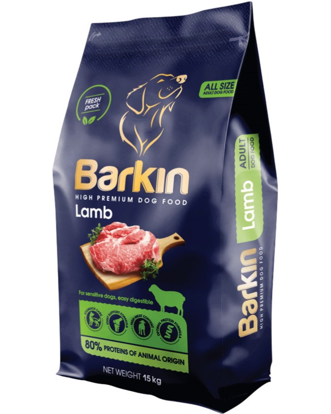 Суха храна за кучета Barkin Суха храна за кучета Barkin - 15 kg, с агнешко, за всички породи, в зряла възраст - храна