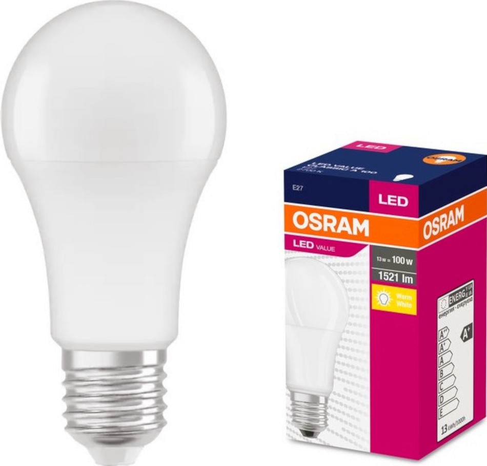LED крушка Osram CLA100 827 E27 13 W 2700K LED крушка Osram CLA100 827 E27 13 W 2700K - 1521 lm от серията Value -