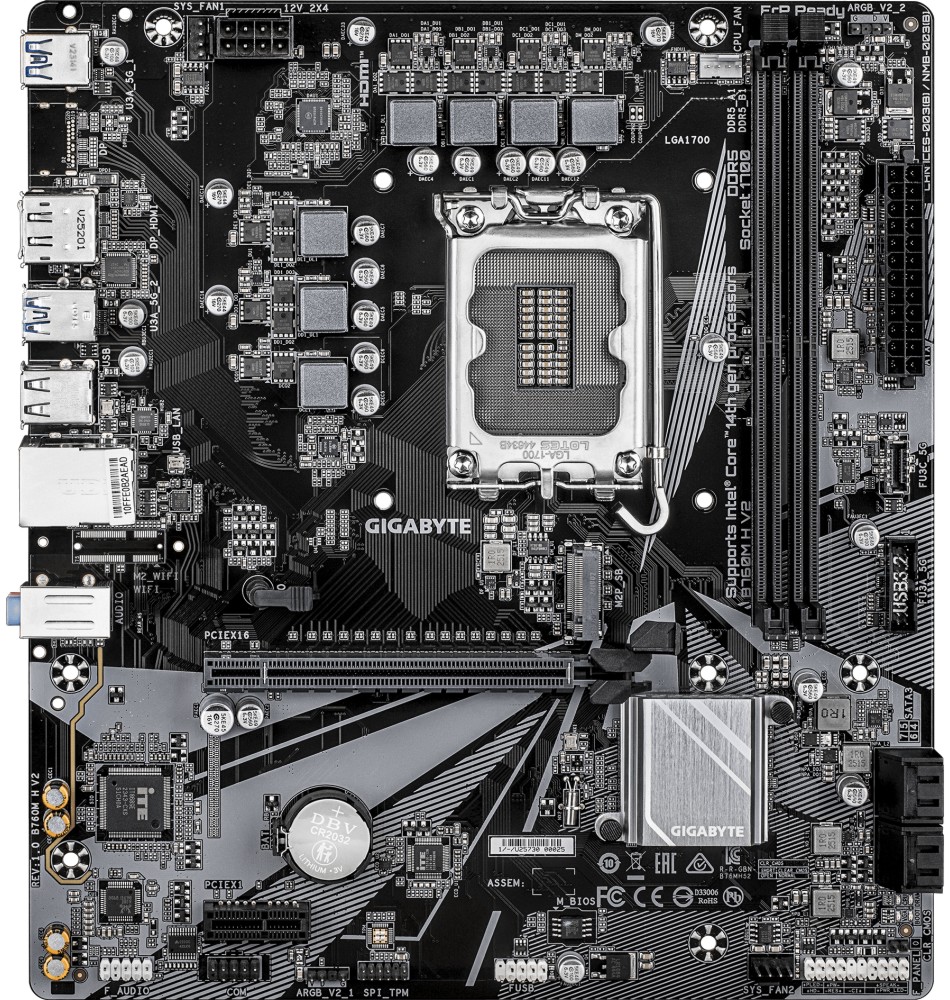 Дънна платка Gigabyte B760M H V2 Дънна платка Gigabyte B760M H V2 - LGA 1700, Intel B760, DDR5, Micro ATX -