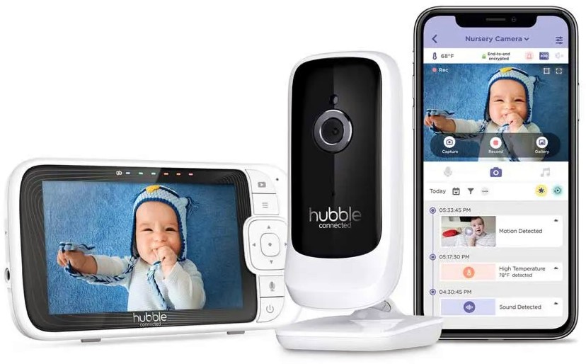 Видео бебефон Hubble Connected Nursery Pal Link Premium Видео бебефон Hubble Connected Nursery Pal Link Premium - С Wi-Fi, температурен датчик, мелодии, нощно виждане и възможност за обратна връзка - продукт