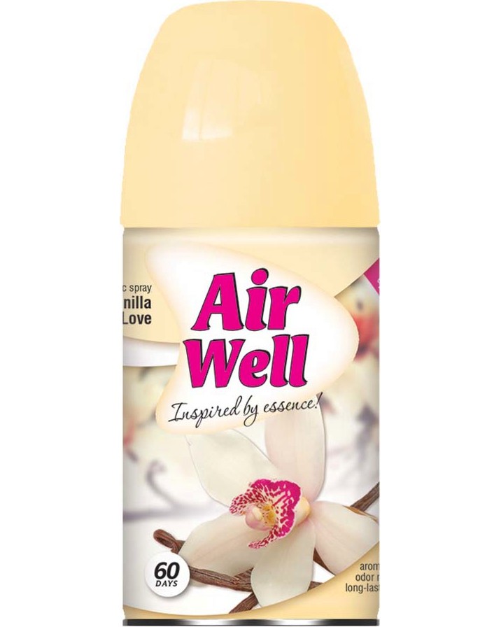 Пълнител за ароматизатор Air Well Vanilla Love Пълнител за ароматизатор Air Well Vanilla Love - 250 ml, с аромат на ванилия - продукт
