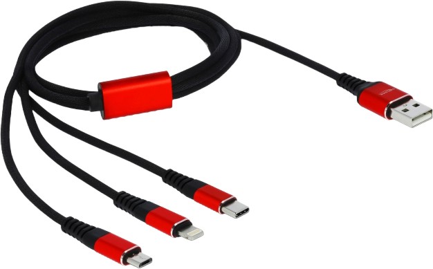 Кабел за зареждане 3 в 1 USB-A към USB-C / Lightning / USB Micro-B DeLock Кабел за зареждане 3 в 1 USB-A към USB-C / Lightning / USB Micro-B DeLock - 1 m -