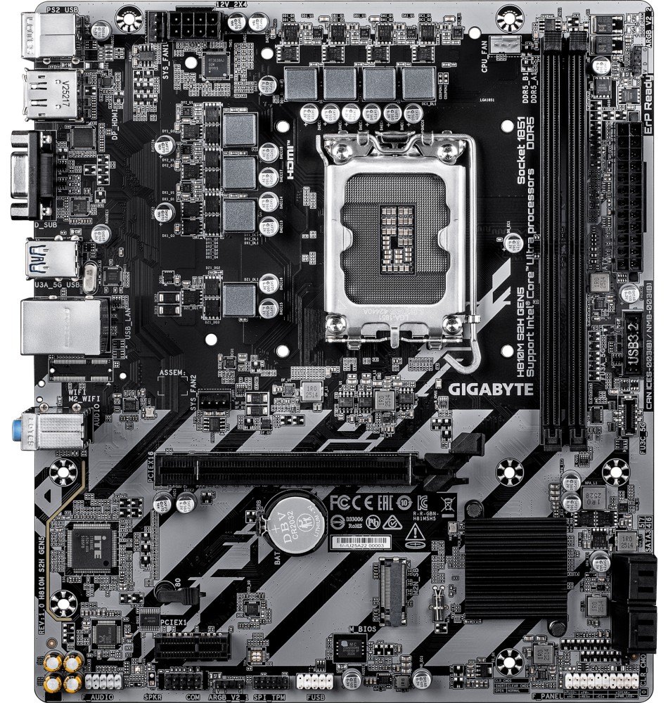 Дънна платка Gigabyte H810M S2H Gen 5 Дънна платка Gigabyte H810M S2H Gen 5 - LGA 1851, Intel H810, DDR5, Micro ATX -