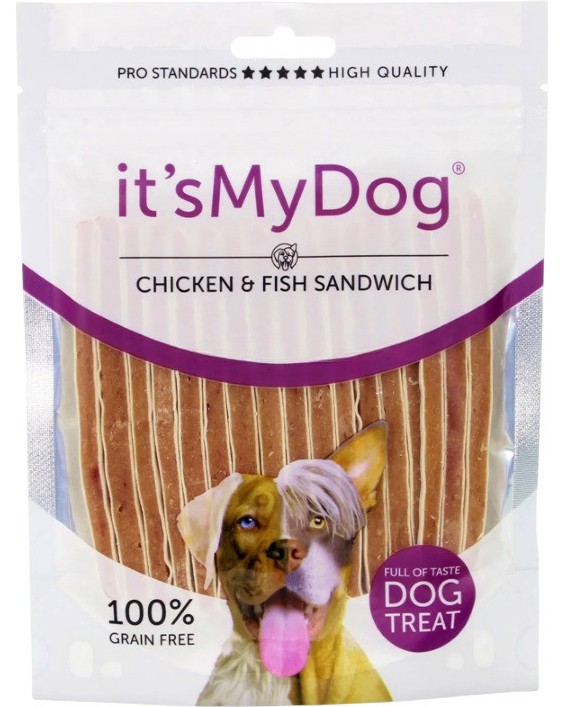 Лакомства за кучета its My Dog Sandwich Лакомства за кучета its My Dog Sandwich - 85 g, с пилешко и риба - храна
