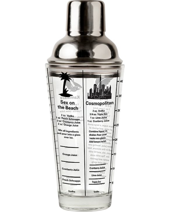 Шейкър за коктейли Kikkerland Шейкър за коктейли Kikkerland - 400 ml, с 6 рецепти -